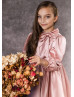 Long Sleeves Pink Satin Short Flower Girl Dress